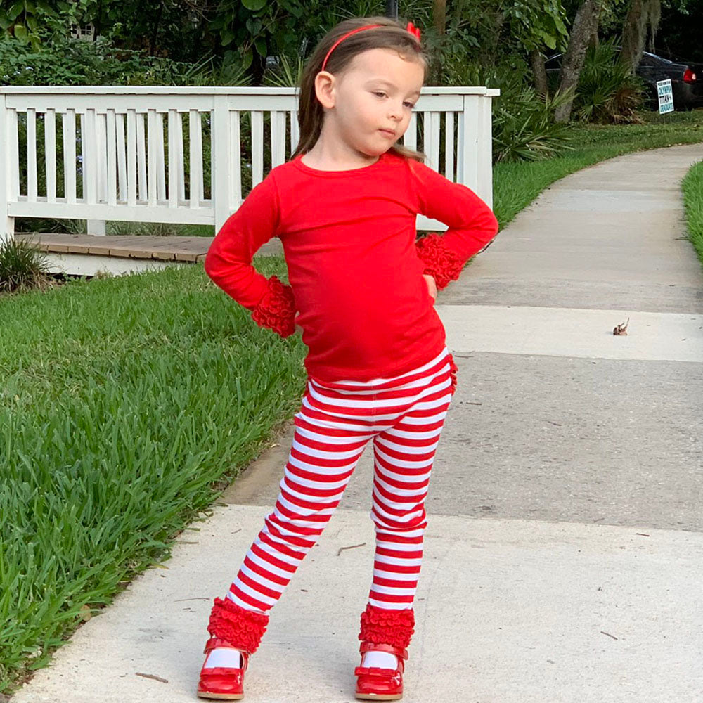 AnnLoren Baby Girls Boutique Long Sleeve Red Ruffle Layering T-shirt
