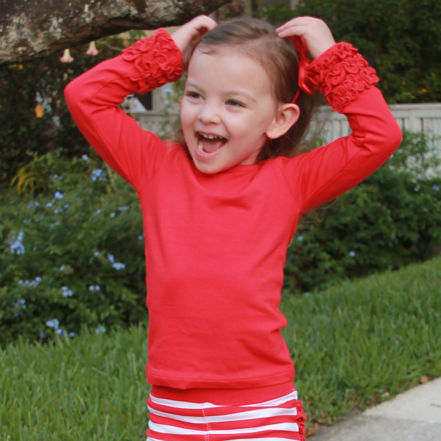 AnnLoren Baby Girls Boutique Long Sleeve Red Ruffle Layering T-shirt