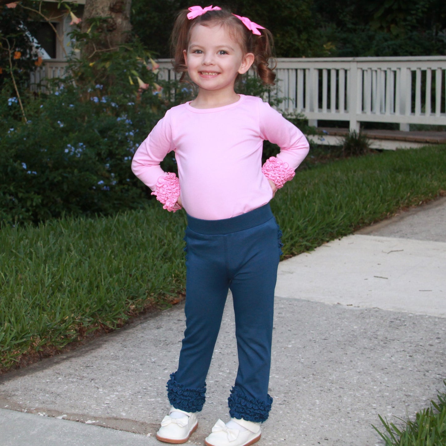 AnnLoren Baby Big Girls Boutique Long Sleeve Dark Pink Ruffle Layering
